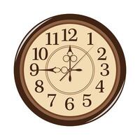 Old vintage round brown clock with thin elegant hands. Dial on a white background. vector