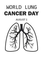 World Lung Cancer Day. August 1. Vertical white poster with black outline. vector