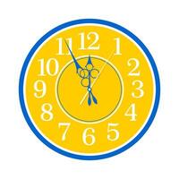 Old vintage round clock with beautiful hands. Dial on a white background. Blue and yellow. vector