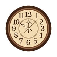 Old vintage round brown clock with thin elegant hands. Dial on a white background. vector