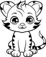 Cute Cartoon Tiger Coloring Book Page for Kids Illustration vector