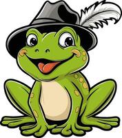 cartoon frog wearing hat and feather vector