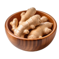 ginger herbal plant on a wooden bowl png