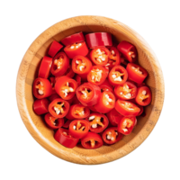 wooden bowl full of chopped red chilies png