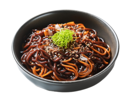 Korean special dish jajangmyeon served in black bowl png