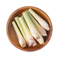 pieces of lemongrass in a small wooden bowl png