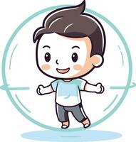 Cute boy running in circle cartoon design illustration.xA vector