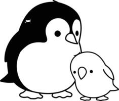 pingüino y polluelo. linda dibujos animados pingüino y polluelo. vector