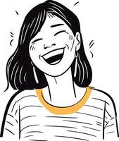 illustration of a happy young woman laughing and looking at the camera. vector