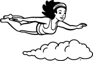 Woman floating on the clouds in a cartoon style. vector