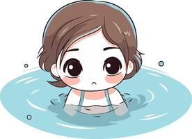 Illustration of a cute little girl swimming in a swimming pool. vector