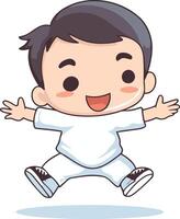 Cute little boy running and smiling. cartoon character illustration. vector