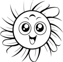 Smiling Sun Cartoon Character. Black and White Illustration Isolated On White Background vector