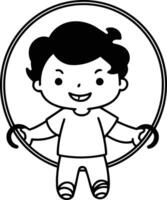 Cute Little Boy Jumping Rope Cartoon Illustration. vector