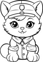 negro y blanco dibujos animados ilustración de linda gato marinero animal personaje colorante libro vector