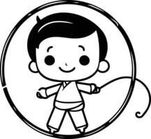 Cute boy jumping rope cartoon in circle illustration graphic design. vector