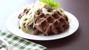 fried liver waffles with onions and herbs video