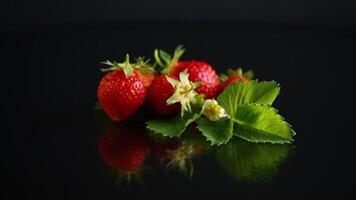 red ripe strawberry spring on a black background video