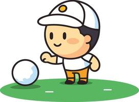Cute Little Boy Playing Golf Icon Cartoon Illustration Graphic Design vector
