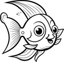 negro y blanco dibujos animados ilustración de linda pescado personaje para colorante libro vector