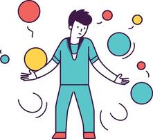 illustration in flat linear style - a man juggling balls with balls vector