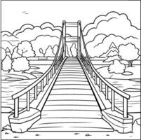 Bridge in the park coloring page for adults and children vector