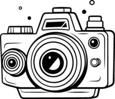 Retro camera icon in black and white colors. vector