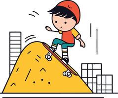 Boy playing on the playground in a flat style. vector