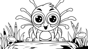 Cute little spider sitting on the grass. cartoon illustration. vector