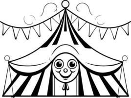 circo tienda contento dibujos animados ilustración gráfico diseño en negro y blanco vector