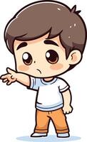 Cute little boy pointing his finger at something. vector