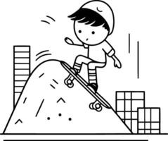 Boy playing on the playground in a flat style. vector
