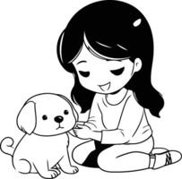 pequeño niña con su perro. linda dibujos animados estilo ilustración. vector