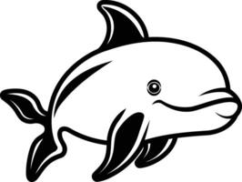 cute dolphin animal cartoon illustration graphic design in black and white vector