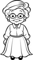negro y blanco dibujos animados ilustración de abuela o abuela personaje para colorante libro vector