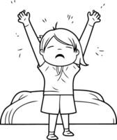 Illustration of a little girl waking up in the morning with hands up vector