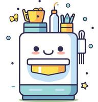 Cute cartoon toothbrush and toothpaste in a jar. vector