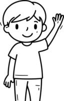 ilustración de un chico ondulación su mano en un blanco antecedentes. vector