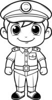 colorante libro para niños chico en policía uniforme policía vector