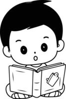 linda chico leyendo un libro. dibujos animados estilo. vector