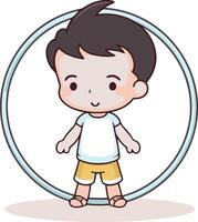 cute little boy cartoon in round frame illustration eps 10 vector