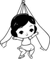 A cute little girl playing in a hammock. vector