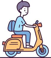 Man riding scooter in thin line style design. vector