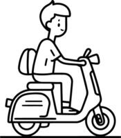 Man riding scooter in thin line style design. vector