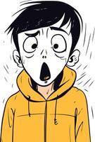 Surprised boy in a yellow hoodie. vector