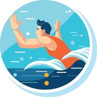 Swimmer diving in the sea in flat style. vector