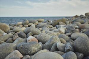 Natural round pebbles on the beach photo