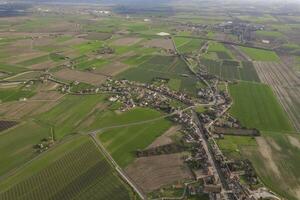 aéreo ver de verde campos en pianura padana foto