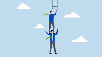 mentor to achieve business success, 4k animation of business associate supports his colleagues in climbing ladder of success. video