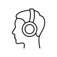 cabeza vistiendo auriculares línea icono aislado en blanco antecedentes. vector